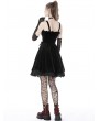 Dark in Love Black Gothic Bloody Lace Up Short Velvet Strap Party Dress