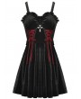 Dark in Love Black Gothic Bloody Lace Up Short Velvet Strap Party Dress