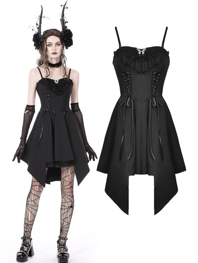 Dark in Love Black Gothic Short Irregular Strap Party Dress