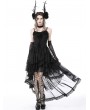 Dark in Love Black Gothic Ghost Frilly Lace High-Low Strap Party Dress