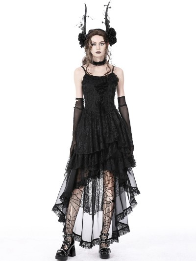 Dark in Love Black Gothic Ghost Frilly Lace High-Low Strap Party Dress -  DarkinCloset.com