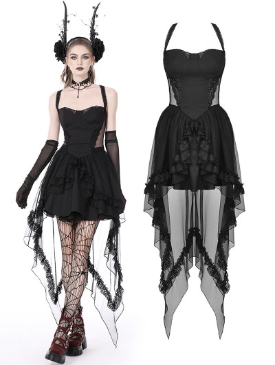 Dark in Love Black Gothic Doll Sexy Swallowtail Halter Strap Party Dress