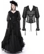 Dark in Love Black Retro Gothic Sexy V-Neck Lace Long Sleeve Blouse for Women