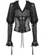 Dark in Love Black Retro Gothic Sexy V-Neck Lace Long Sleeve Blouse for Women