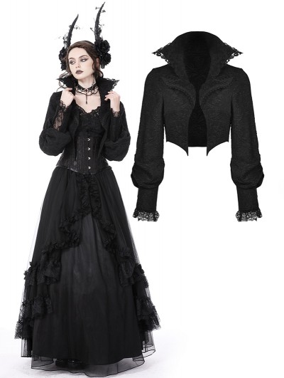 Dark in Love Black Retro Gothic Jacquard Short Jacket for Women