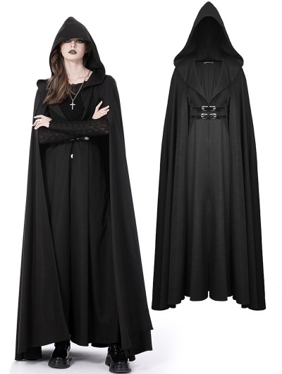 Dark in Love Black Gothic Punk Warrior Hooded Long Cape Coat for Women