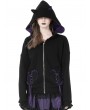 Dark in Love Black and Purple Gothic Cat Ear Wing Back Short Hoodie for Women