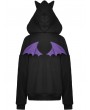 Dark in Love Black and Purple Gothic Cat Ear Wing Back Short Hoodie for Women