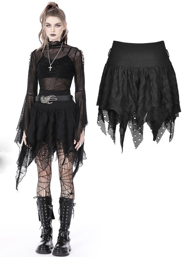 Dark in Love Black Gothic Irregular Messy Mesh Short Skirt