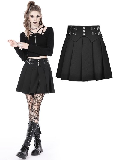 Dark in Love Black Gothic Punk Daily Wear Pleated Short Skirt