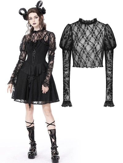 Dark in Love Black Vintage Gothic Lace Long Sleeves Shirt for Women