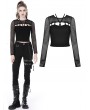 Dark in Love Black Gothic Punk Hollow Out Sexy Long Net Sleeves T-Shirt for Women