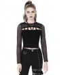 Dark in Love Black Gothic Punk Hollow Out Sexy Long Net Sleeves T-Shirt for Women