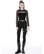 Dark in Love Black Gothic Punk Hollow Out Sexy Long Net Sleeves T-Shirt for Women