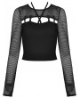 Dark in Love Black Gothic Punk Hollow Out Sexy Long Net Sleeves T-Shirt for Women