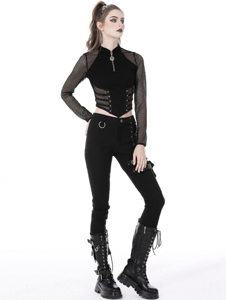 Dark in Love Black Gothic Punk Sexy Net Long Sleeve Wrap Top for Women ...