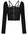 Dark in Love Black Gothic Punk Daily Wear Long Sleeve Short Top for Women