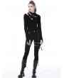 Dark in Love Black Gothic Daily Wear Hollow Out Long Sleeve T-Shirt for Women
