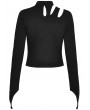 Dark in Love Black Gothic Daily Wear Hollow Out Long Sleeve T-Shirt for Women