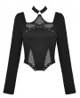 Dark in Love Black Gothic Punk Sexy Net Splicing Halter T-Shirt for Women