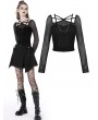 Dark in Love Black Gothic Rebel Girl Net Long Sleeve Daily Wear T-Shirt for Women