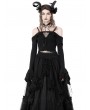 Dark in Love Black Gothic Princess Off-the-Shoulder Long Sleeve Short Shirt for Women