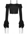 Dark in Love Black Gothic Princess Off-the-Shoulder Long Sleeve Short Shirt for Women