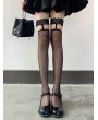 Black/White Gothic Sheer Lace Garter Thigh High Stockings