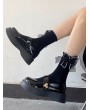 Black/White Gothic Layered Bowknot Opaque Crew Socks