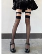 Black/White Gothic Punk Suspender Thigh High Socks