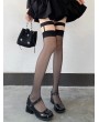 Black/White Gothic Punk Suspender Thigh High Socks