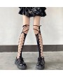 Black Gothic Hollow-Out Lace Up Over-the-Knee Fishnet Socks