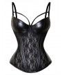 Black Gothic Floral Lace PU Leather Overbust Corset