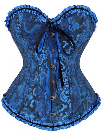 Blue/Pink/Brown/Yellow Jacquard Ruffle Overbust Victorian Corset