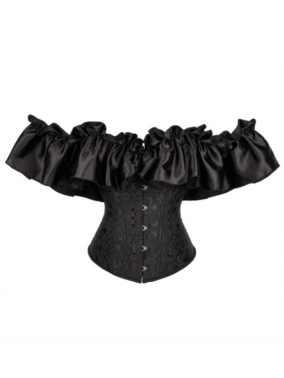 Black Vintage Ruffle Off-the-Shoulder Overbust Gothic Corset