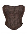 Dark Brown Vintage Pattern Zip Back Overbust Steampunk Corset