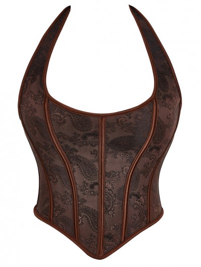 Dark Brown Gothic Halter Jacquard Steampunk Waist Training Corset