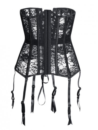 Black Bridal Sheer Lace Waist Cincher Corset with Garters 