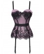Red/Purple/Beige Sexy Lace Mesh Overbust Burlesque Corset with Garters