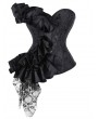 Fashion Black Satin and Lace Ruffle Overbust Gothic Corset