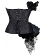 Fashion Black Satin and Lace Ruffle Overbust Gothic Corset