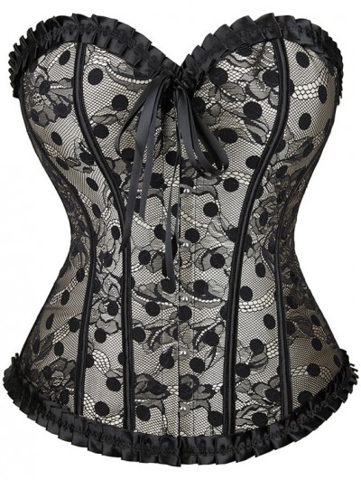 Black Sexy Sheer Lace Overlay Gothic Overbust Corset