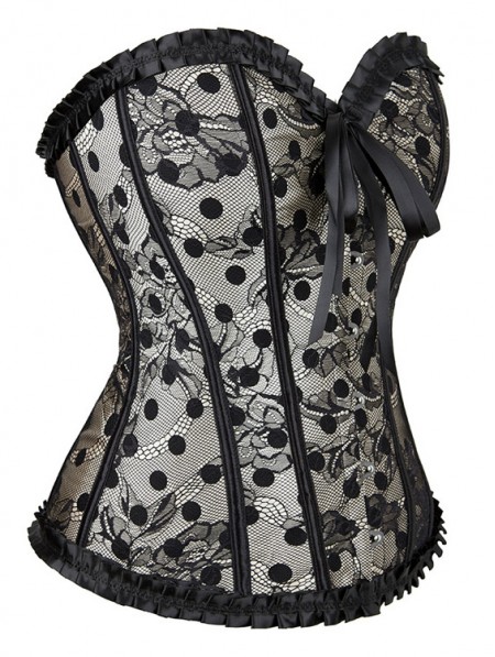 Black Sexy Sheer Lace Overlay Gothic Overbust Corset - DarkinCloset.com