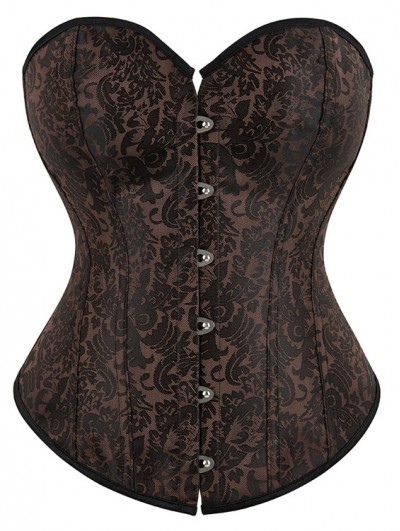 Dark Brown Vintage Palace Patterned Gothic Overbust Corset