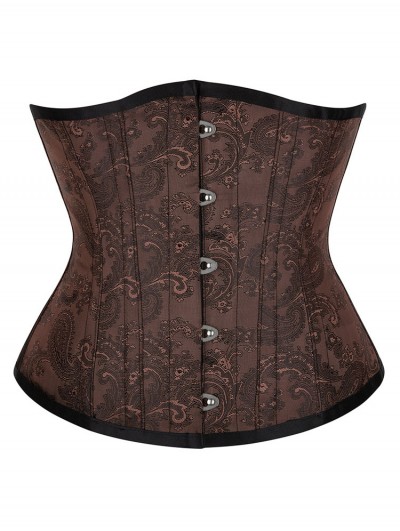 Dark Brown Floral Brocade Gothic Victorian Underbust Corset 