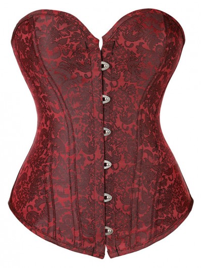 Red Brocade Victorian Gothic Overbust Waist Training Corset