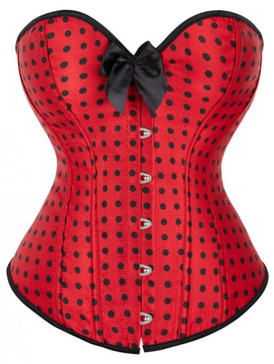 Red Polka Dot Overbust Burlesque Corset