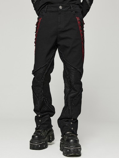 Punk Rave Black and Red Gothic Punk Spider Mesh Spliced Pants for Men