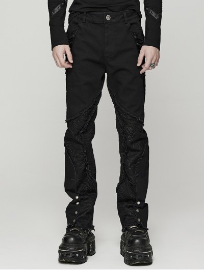 Punk Rave Black Gothic Punk Spider Mesh Spliced Pants for Men