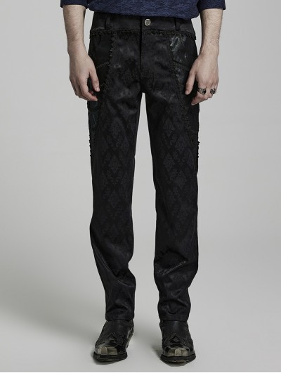 Punk Rave Black Vintage Gothic Gorgeous Jacquard Long Party Trousers for Men